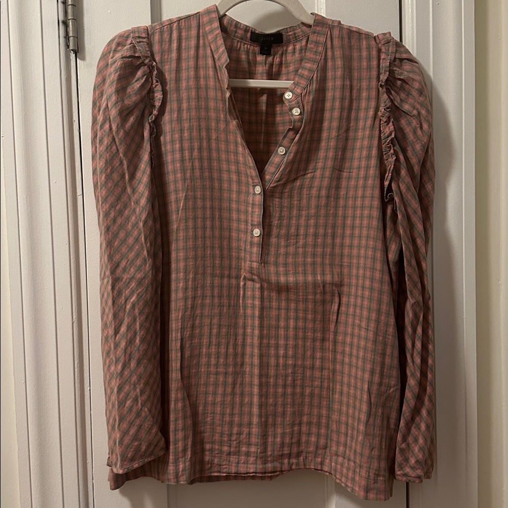 J.Crew Puff-Shoulder Plaid Shirt
